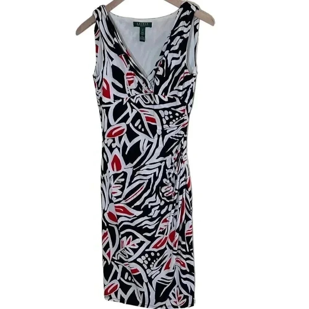 2/$30 Lauren Ralph Lauren 4 Sleeveless Jersey Dress Stretch Figure Flattering